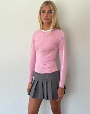 Motel Rocks Bonija Long Sleeve Naisten T Paidat Pinkki Valkoinen | ZCP1045NS