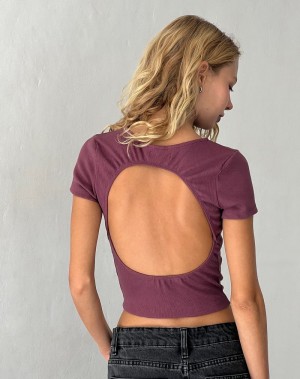 Motel Rocks Elyto Ribbed Open Back Tee Naisten T Paidat Violetit | AKH7677MJ