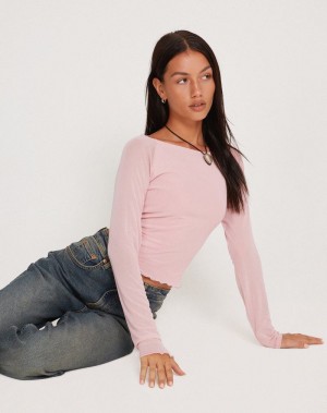 Motel Rocks Mahira Long Sleeve Mesh Naisten T Paidat Pinkki | UWU4637VB