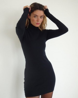 Motel Rocks Yrion Turtle Neck Bodycon Naisten Mini Mekko Mustat | HQM3719YO