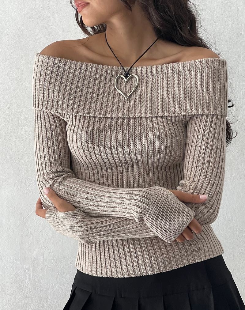 Motel Rocks Circe Off-shoulder Long Sleeve Knit Top Naisten Puserot Beige | TPW4760KP