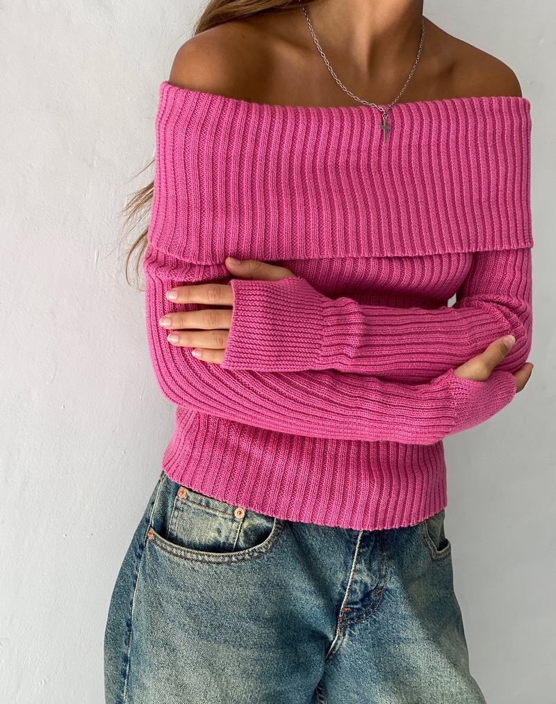 Motel Rocks Circe Off-shoulder Long Sleeve Knit Top Naisten Puserot Pinkki | AYW2180SD