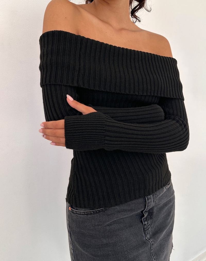 Motel Rocks Circe Off-shoulder Long Sleeve Knit Top Naisten Puserot Mustat | TJV3760WS