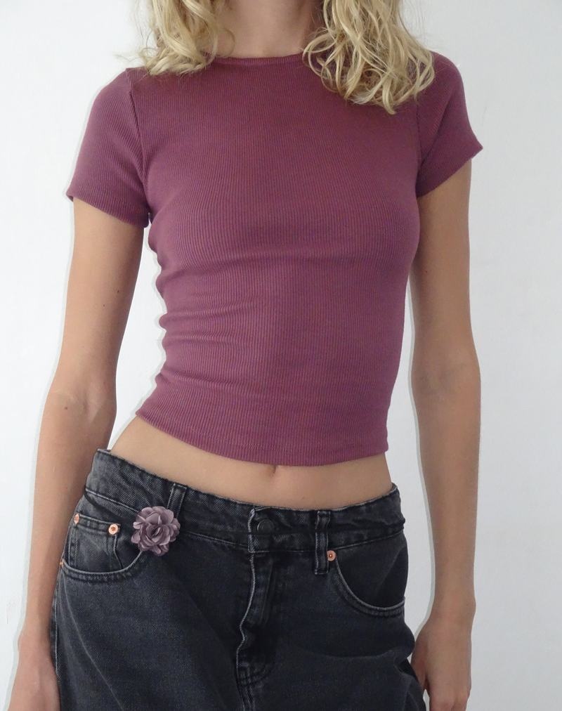 Motel Rocks Elyto Ribbed Open Back Tee Naisten T Paidat Violetit | AKH7677MJ