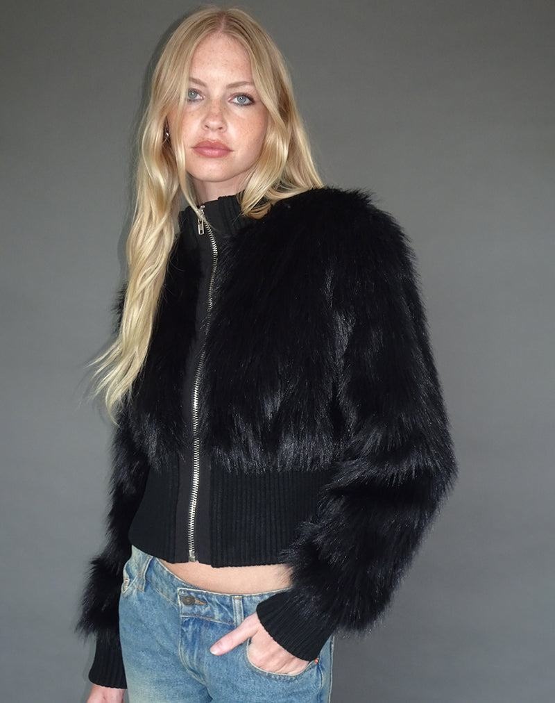 Motel Rocks Homari Shaggy Faux Fur Naisten Takit Mustat | UFV8473PX