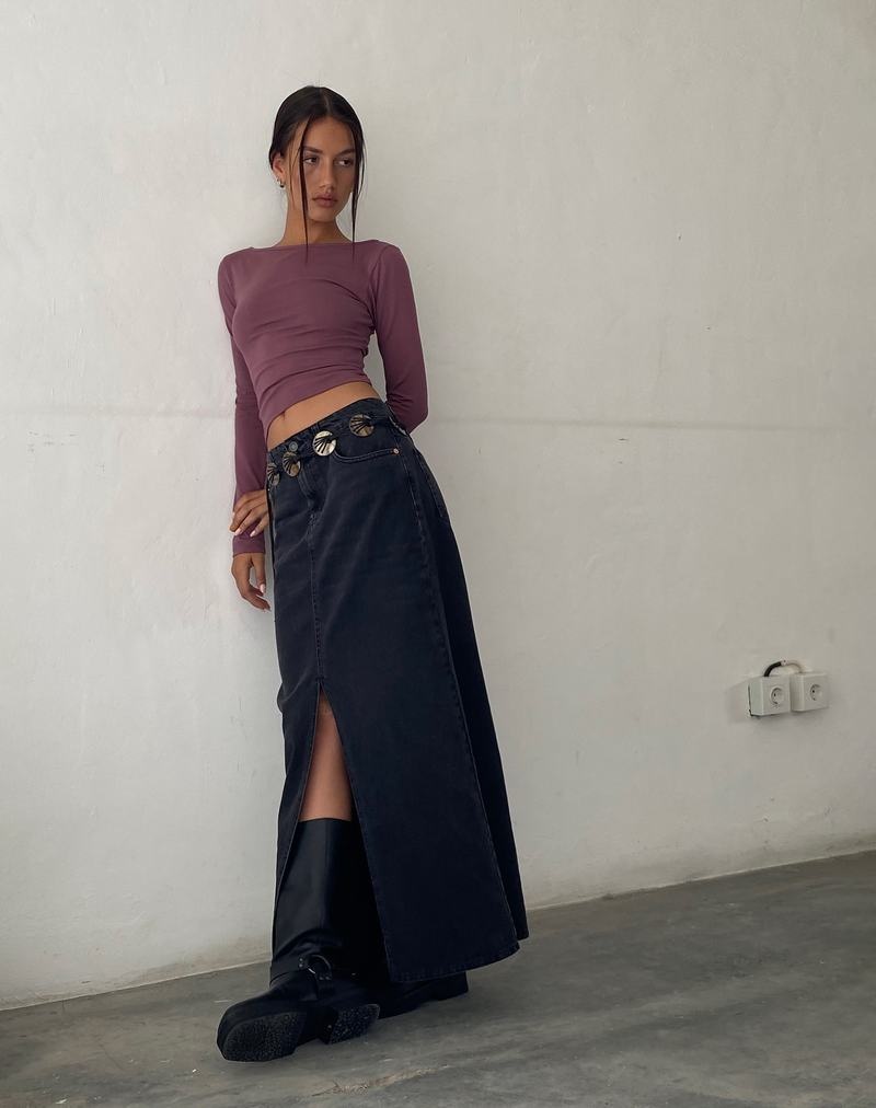 Motel Rocks Low Rise Maxi Naisten Denim Skirt Mustat | NZI832IS