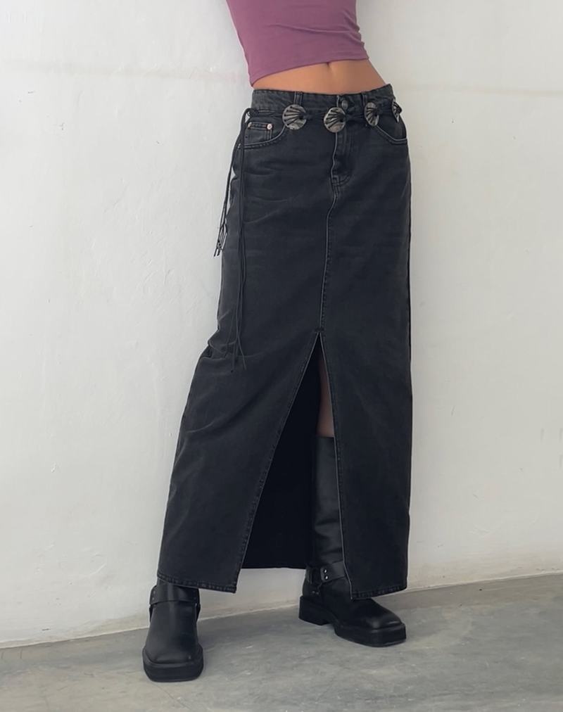 Motel Rocks Low Rise Maxi Naisten Denim Skirt Mustat | NZI832IS