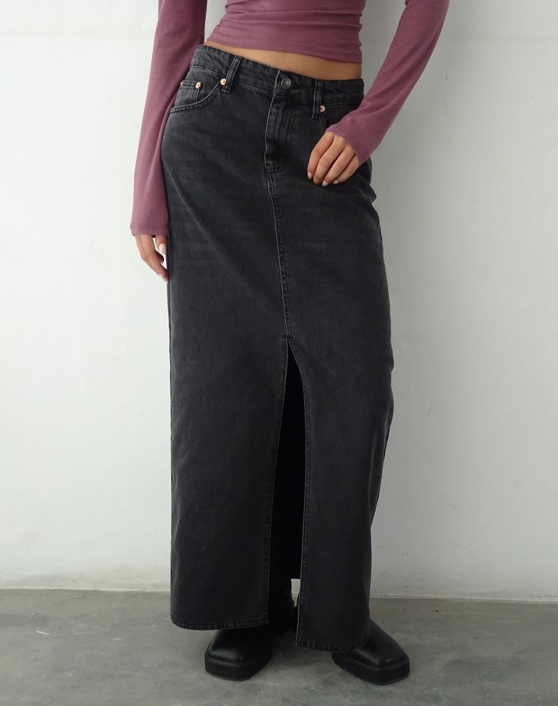 Motel Rocks Low Rise Maxi Naisten Denim Skirt Mustat | NZI832IS